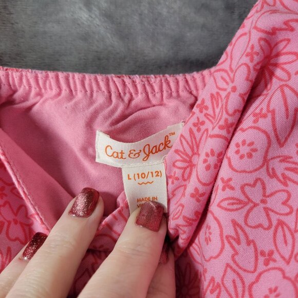 Cat & Jack Girls Pink Floral Wide Leg Jumpsuit L 10/12 Sleeveless Summer Outfit - Picture 2 of 10